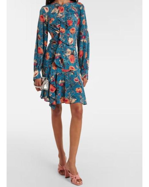 Ulla Johnson Blue Salima Ruffled Floral Silk Minidress