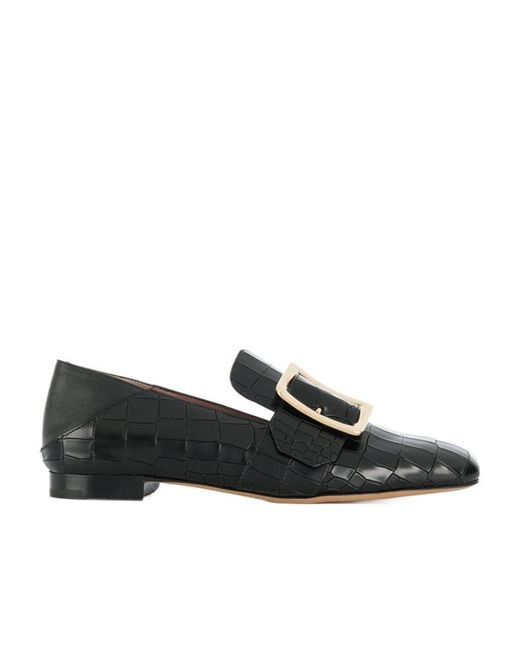 Bally Black Steppable Flat Shoes With Fish Pattern