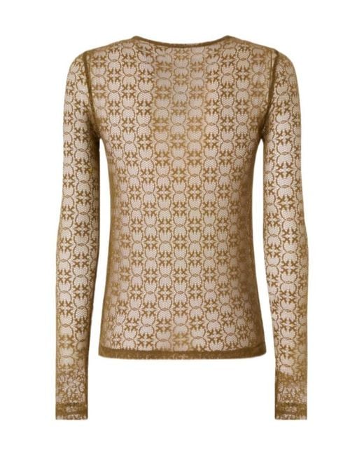 Pinko Brown Monogram-Lace Long-Sleeve Top