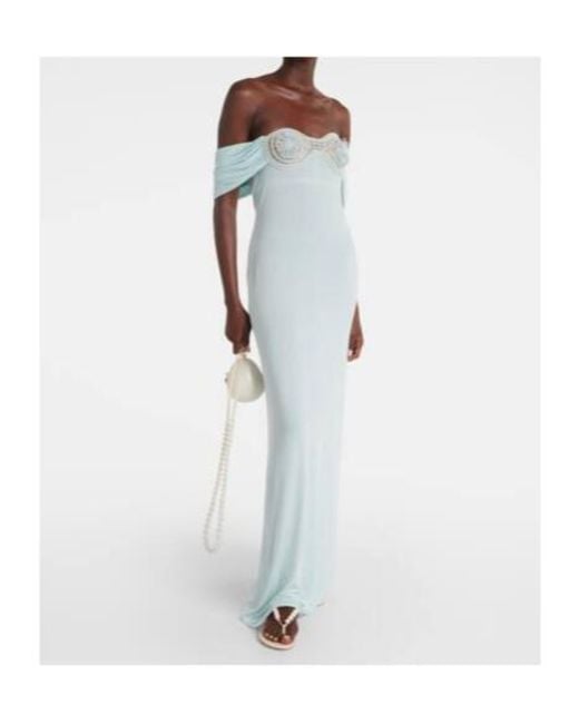 Magda Butrym White Crochet-Trimmed Off-Shoulder Maxi Dress