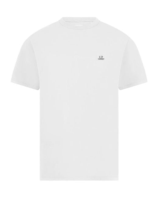 C P Company White Logo Crew Neck T-Shirt for men