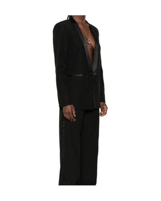 Forte_forte Black Satin-Trim Shawl-Lapel Blazer