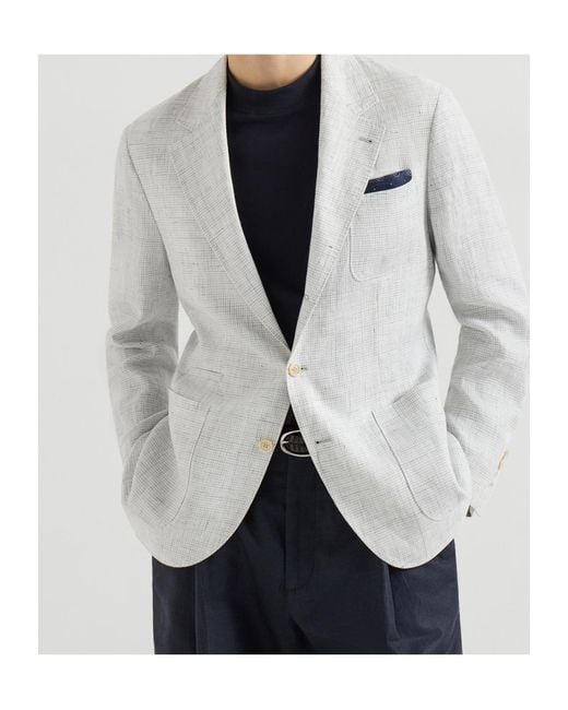 Brunello Cucinelli White Linen Patch-Pockets Blazer for men