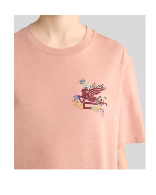 Etro Pink Pegaso Printed Crewneck T-Shirt