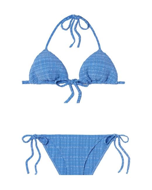 Lisa Marie Fernandez Blue Striped Seersucker Triangle Bikini