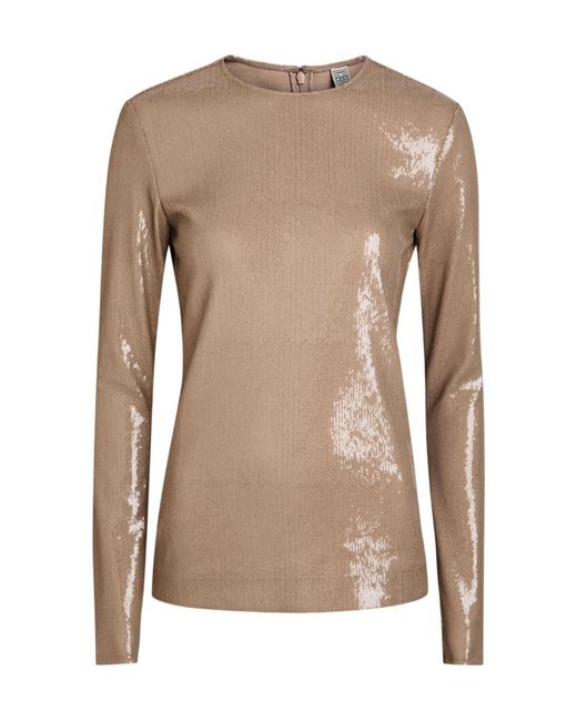 Totême Brown Round-Neck Sequin Top