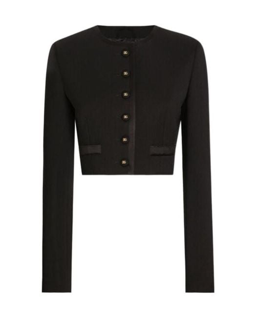 Dolce & Gabbana Black Logo Buttoned Cropped Jacket