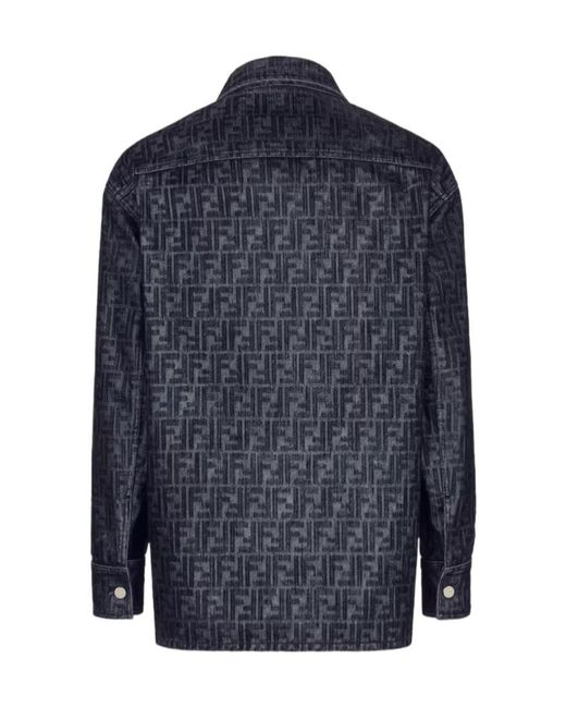Fendi Blue Ff Jacquard Jeans Jacket for men