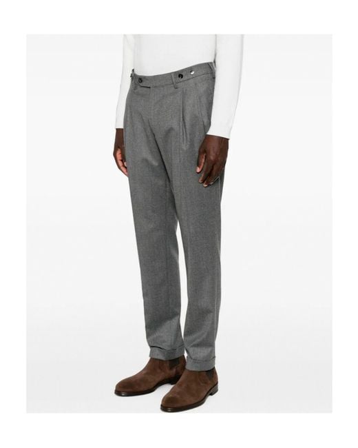 Berwich Gray Pleated Wool Trousers for men