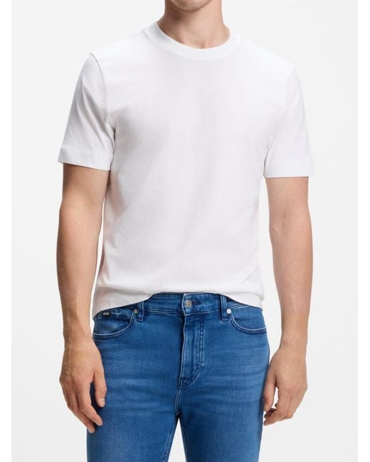 Boss White Logo-Embroidered T-Shirt for men