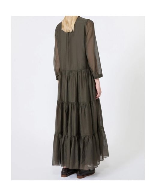 Max Mara Green Cotton And Silk Voile Maxi Dress