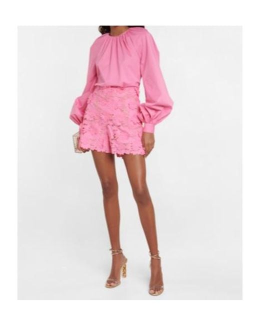 Oscar de la Renta Pink Floral Lace Shorts