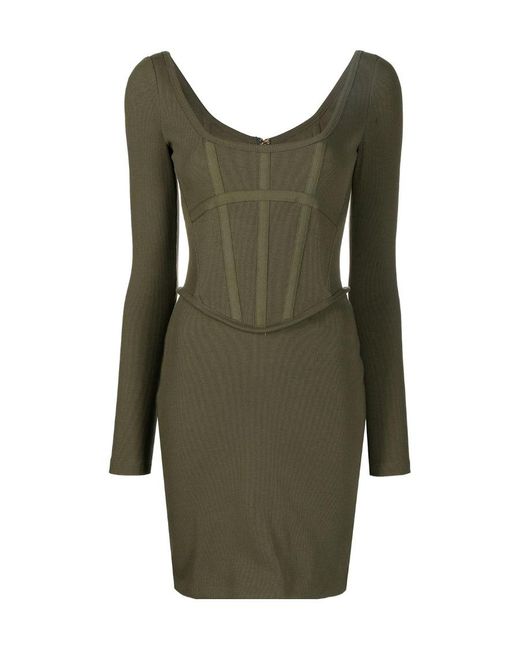 Dion Lee Green Corset Long-Sleeve Mini Dress