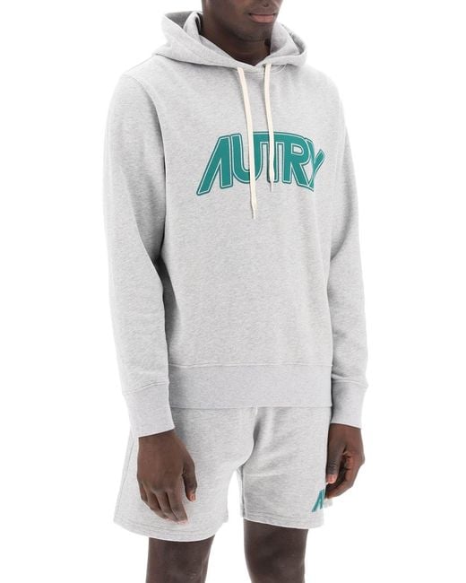 Autry Gray Logo-Printed Drawstring Hoodie for men