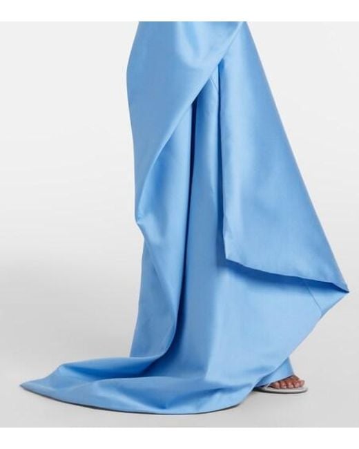Monique Lhuillier Blue Draped Asymmetric Bustier Gown