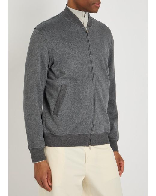 Brunello Cucinelli Gray Zip-Through Cotton-Blend Sweatshirt for men