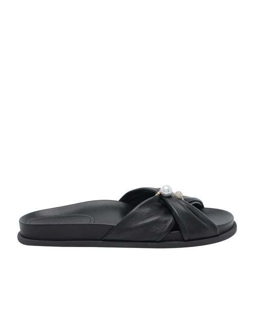 Jimmy Choo Black Rafi Pearl Flat Sandals