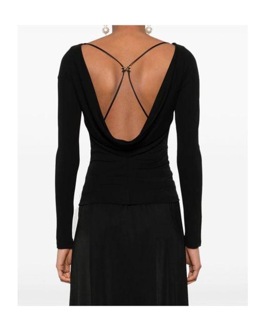 Elisabetta Franchi Black Boat Neck Draped Top