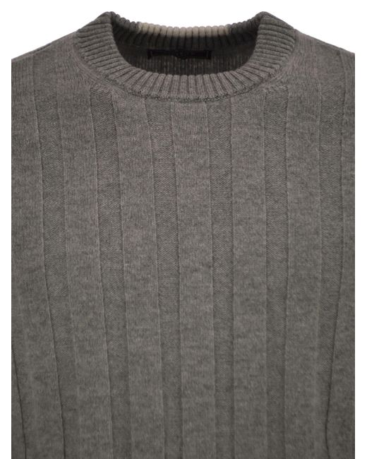 Peserico Gray Ribbed Knit Jumper for men