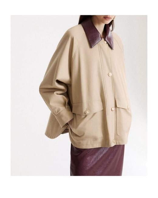 Marella Natural Collared Button-Front Casual Jacket