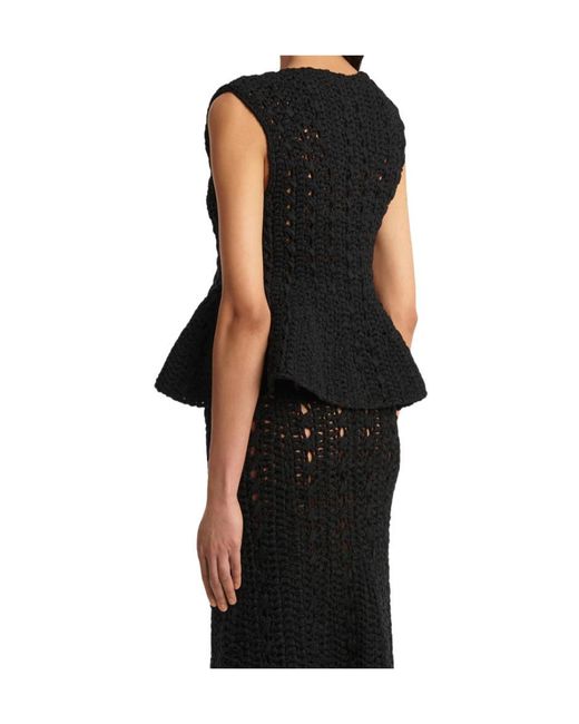 Khaite Black Yuka Crocheted Peplum Top