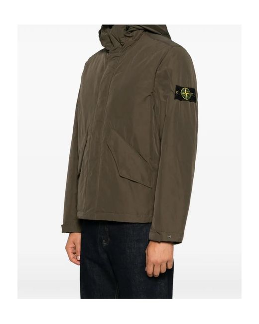Stone Island Green Hooded Logo-Patch Jacket for men