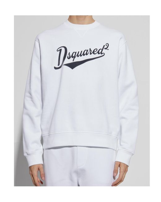 DSquared² White Velvet-Logo Crewneck Sweatshirt for men