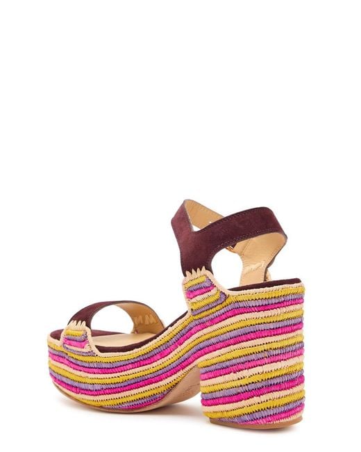 Gabriela Hearst Pink Striped Raffia Platform Sandals
