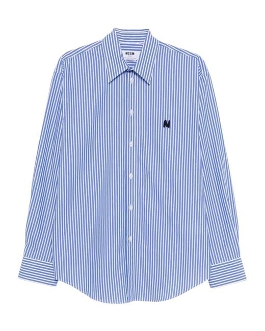 MSGM Blue Striped Logo Shirt for men