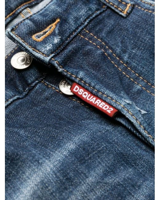 DSquared² Blue Mid-Rise Distressed Jeans