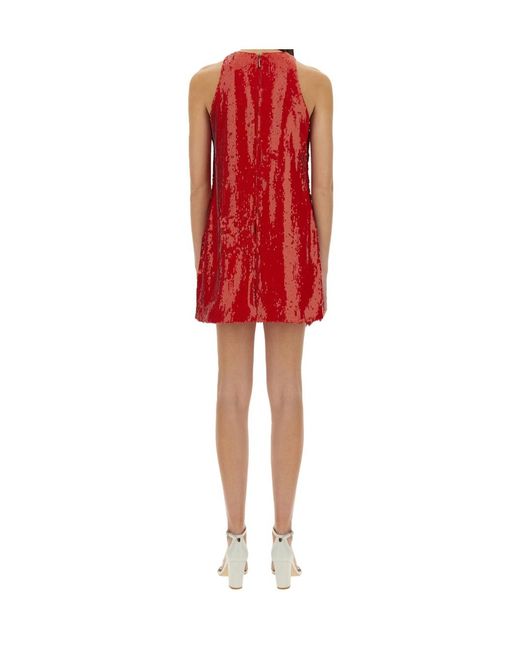 MSGM Red Sequined Crewneck Mini Dress
