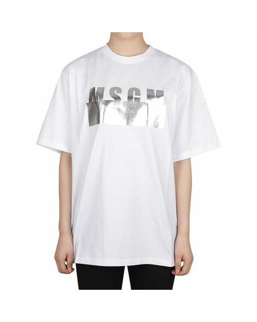 MSGM White Logo-Print Short-Sleeve T-Shirt