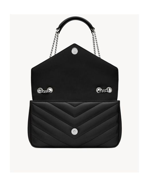 Saint Laurent Black Loulou Foldover Top Medium Shoulder Bag