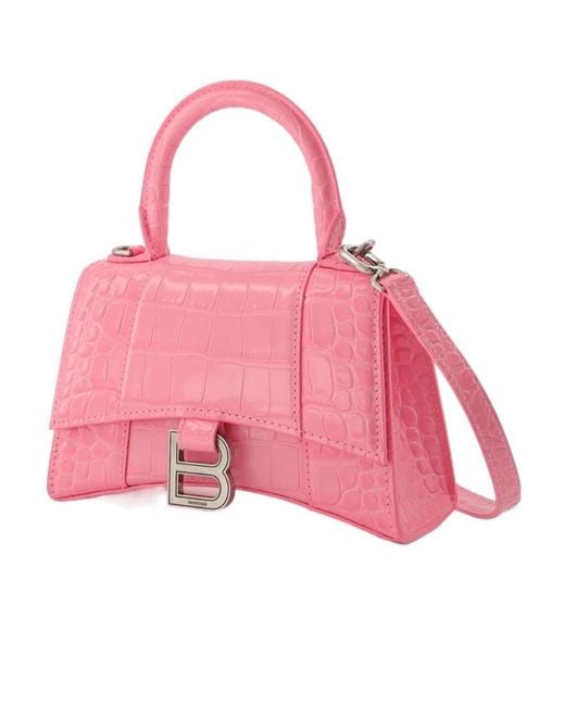 Balenciaga Pink Hourglass Xs Logo Plaque Tote Bag