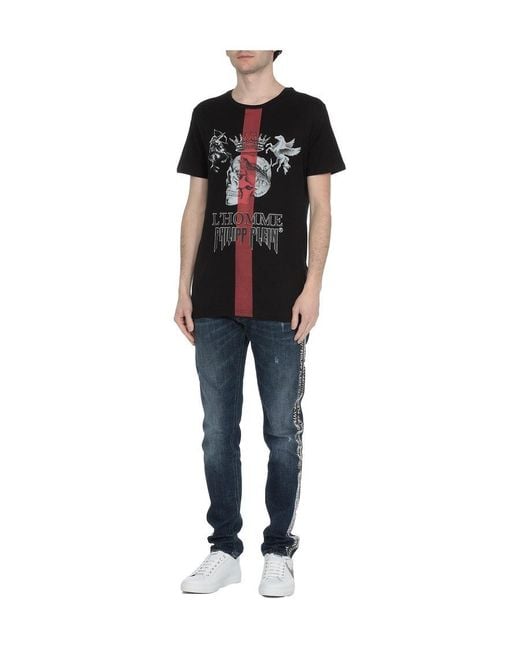 Philipp Plein Black Logo Printed T-Shirt for men