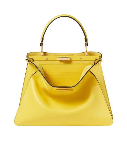 Fendi Yellow Peekaboo Iseeu Medium Broom Leather Bag With Floral Decoration