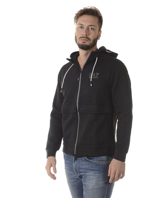 EA7 Black Logo Zipper Casual Jacket for men