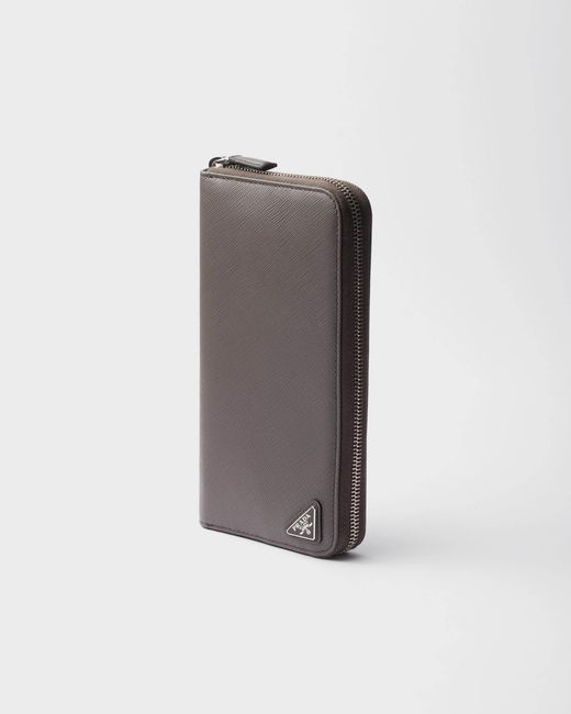 Prada Gray Logo Plaque Zipped Wallet for men