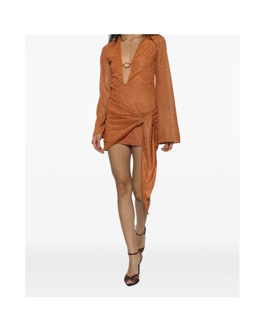 Oseree Brown Oséree Ring Detail Lurex Mini Dress