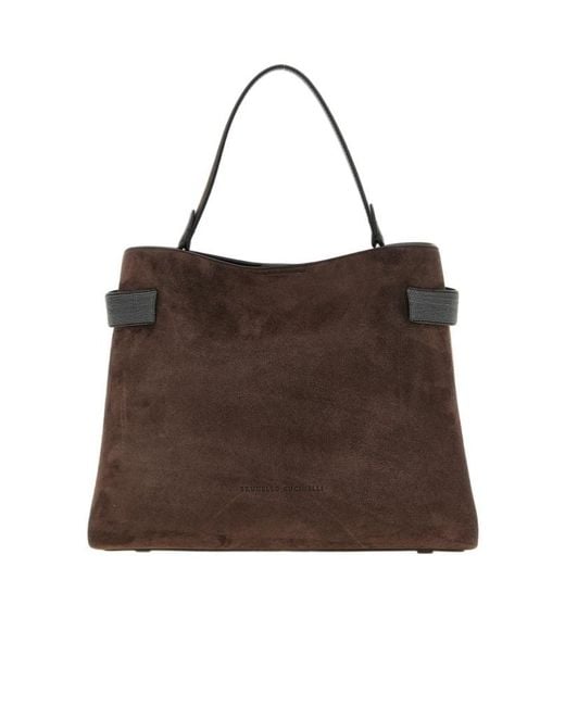 Brunello Cucinelli Brown Embellished Top Handle Bag