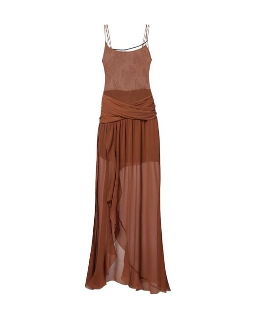 JACQUES WEI Brown Draped Ruffled Maxi Dress