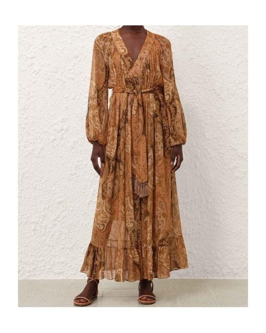 Zimmermann Brown Carousel Paisley-Print Tassel-Detail Maxi Dress