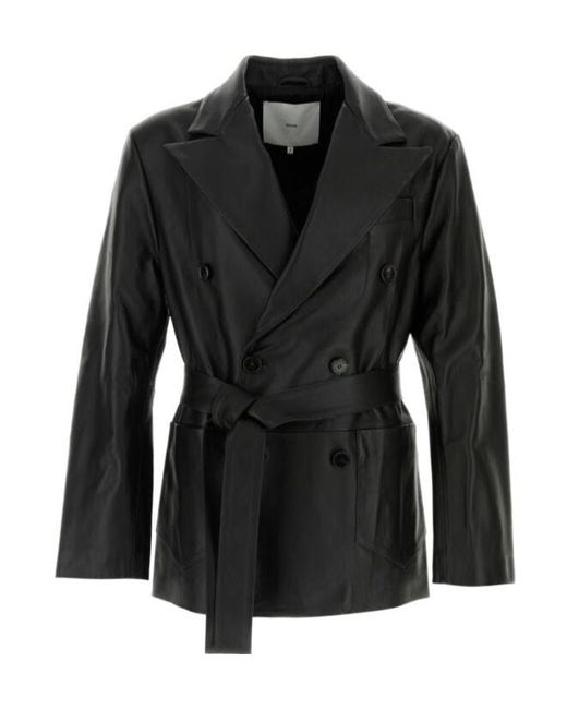 Setchu Black Long-Sleeved Leather Jacket for men