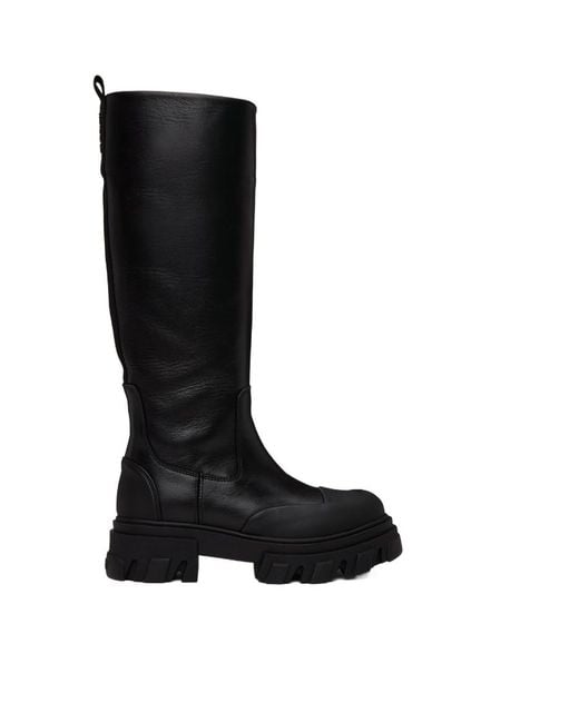Ganni Black Round Toe Knee-High Boots