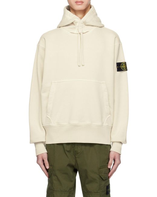 Stone Island White Compass Patch Drawstring Hoodie for men