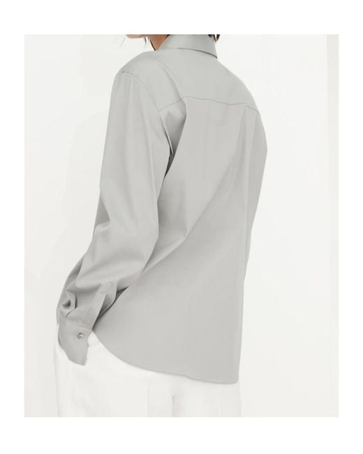 Brunello Cucinelli Gray Bead Embellished Trim Poplin Shirt