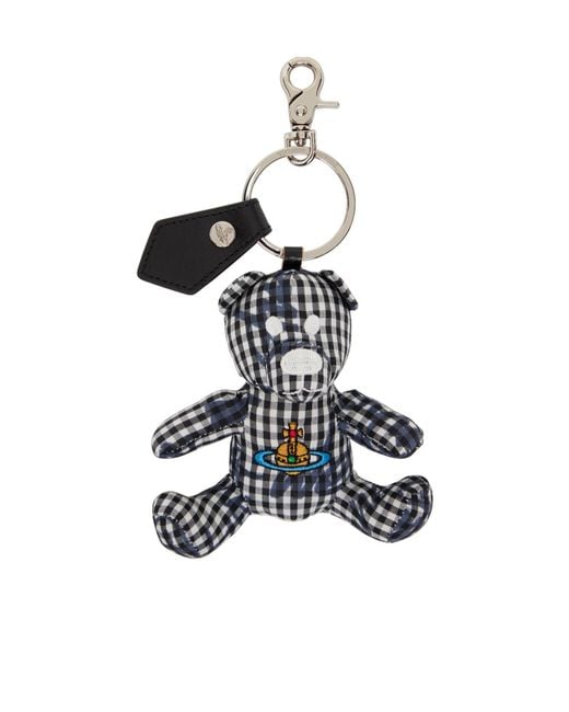 Vivienne Westwood White Checked Teddy Bear Keychain