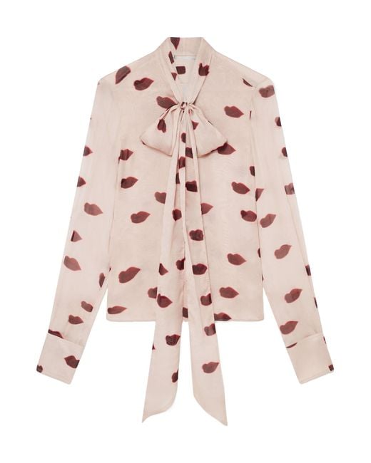 Stella McCartney Pink Lips-Printed Scarf-Detailed Blouse