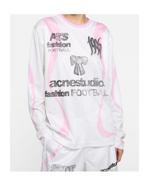 Acne White Sports Jersey Graphic T-Shirt for men