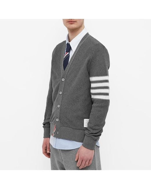 Thom Browne Gray Striped V-Neck Cardigan for men